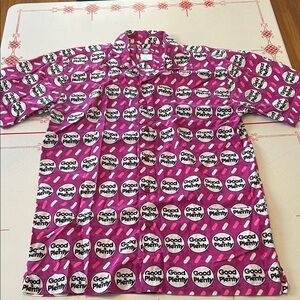 Pink and White Graphic Button-Up Shirt